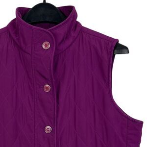 Talbots Womens Medium Poly Fill Diamond Quilted Fleece Lined Vest Button Up Pink